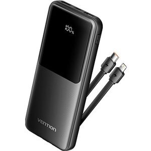 Vention 10 000 mAh Power Bank with Integrated USB-C and Lightning Cables 22.5 W Black LED Display Type