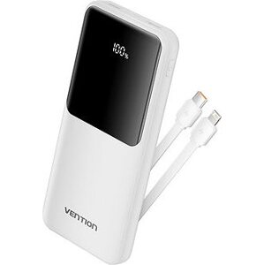 Vention 10 000 mAh Power Bank with Integrated USB-C and Lightning Cables 22.5 W White LED Display Type