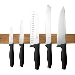 BerlingerHaus Matte Black Collection Súprava nožov s magnetickým držiakom z agátového dreva 6 ks